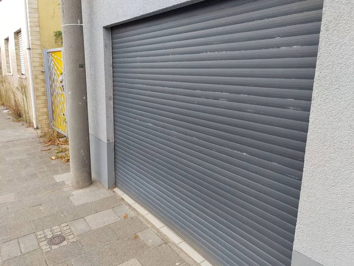 A commercial roller door on a building